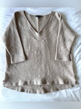 Eileen Fisher 100% Wool Sweater Neutral Beige Size Large Minimalist Fashion